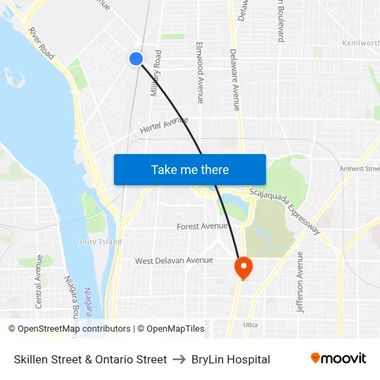 Skillen Street & Ontario Street to BryLin Hospital map