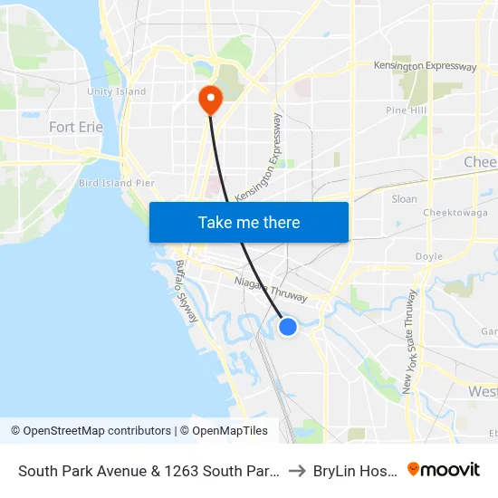 South Park Avenue & 1263 South Park Avenue to BryLin Hospital map