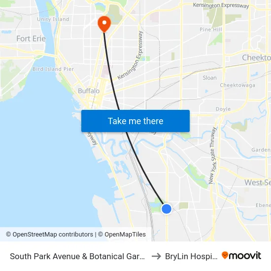South Park Avenue & Botanical Gardens to BryLin Hospital map