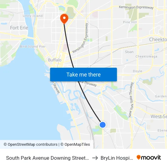 South Park Avenue & Downing Street to BryLin Hospital map