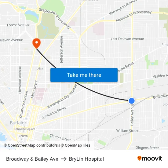 Broadway & Bailey Ave to BryLin Hospital map