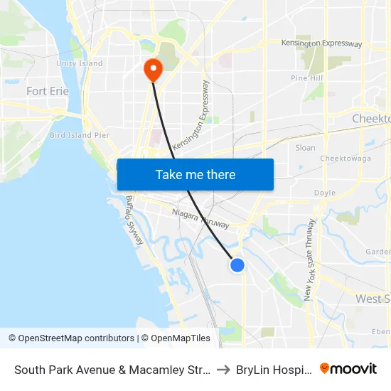 South Park Avenue & Macamley Street to BryLin Hospital map