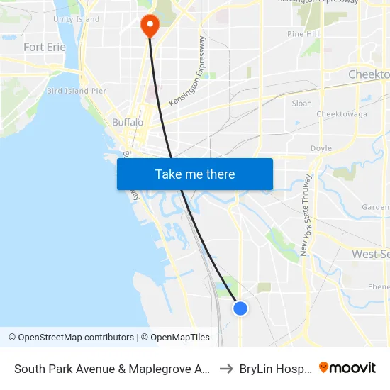 South Park Avenue & Maplegrove Avenue to BryLin Hospital map