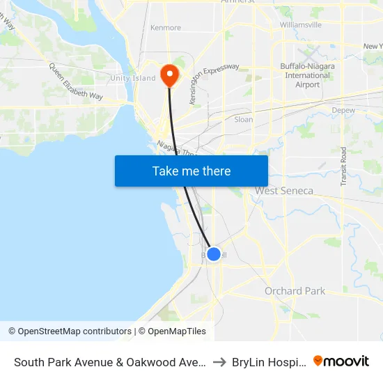 South Park Avenue & Oakwood Avenue to BryLin Hospital map