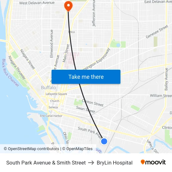 South Park Avenue & Smith Street to BryLin Hospital map