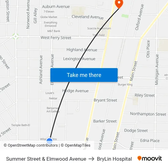 Summer Street & Elmwood Avenue to BryLin Hospital map