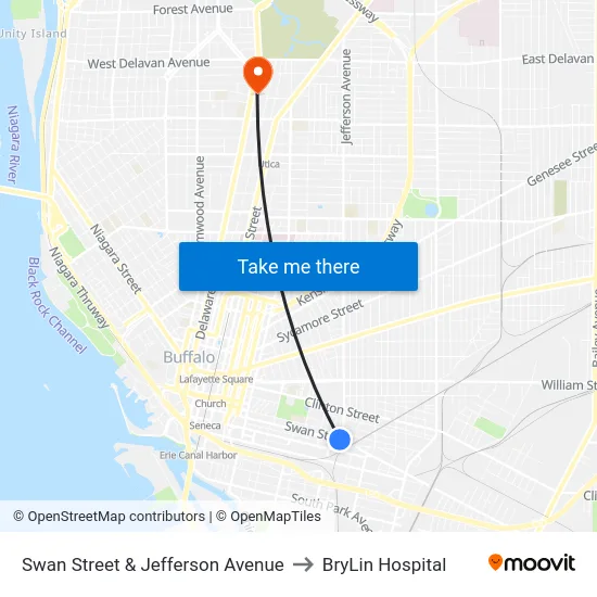 Swan Street & Jefferson Avenue to BryLin Hospital map