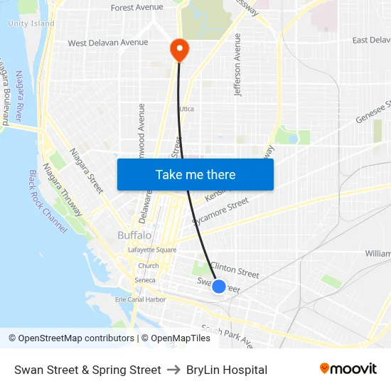 Swan Street & Spring Street to BryLin Hospital map