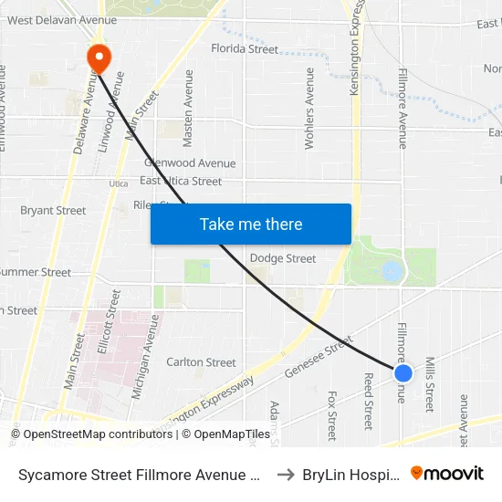 Sycamore Street & Fillmore Avenue to BryLin Hospital map