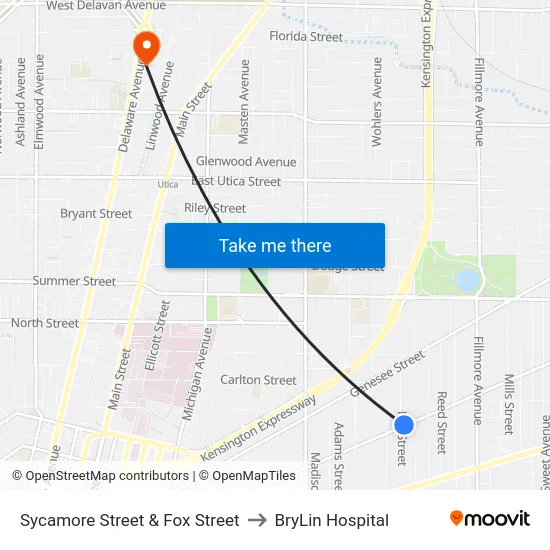 Sycamore Street & Fox Street to BryLin Hospital map