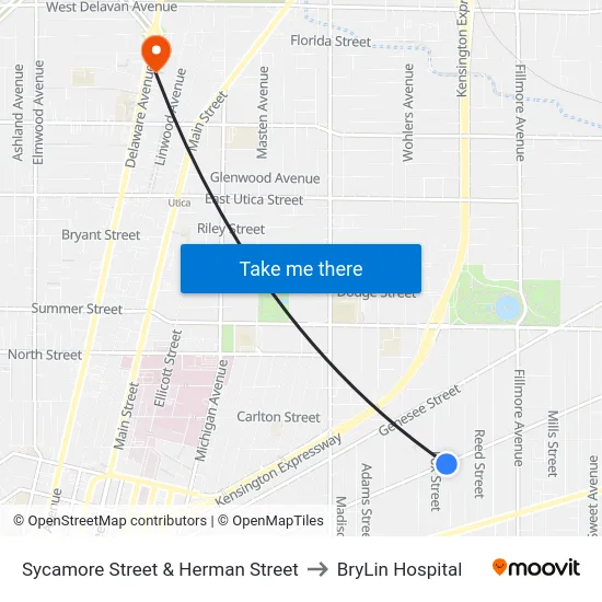 Sycamore Street & Herman Street to BryLin Hospital map