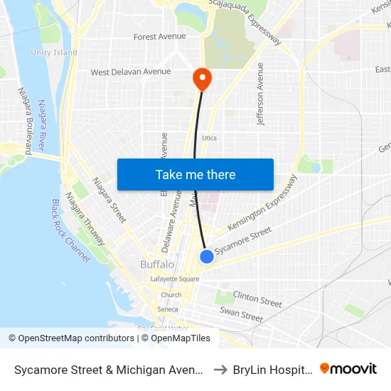 Sycamore Street & Michigan Avenue to BryLin Hospital map