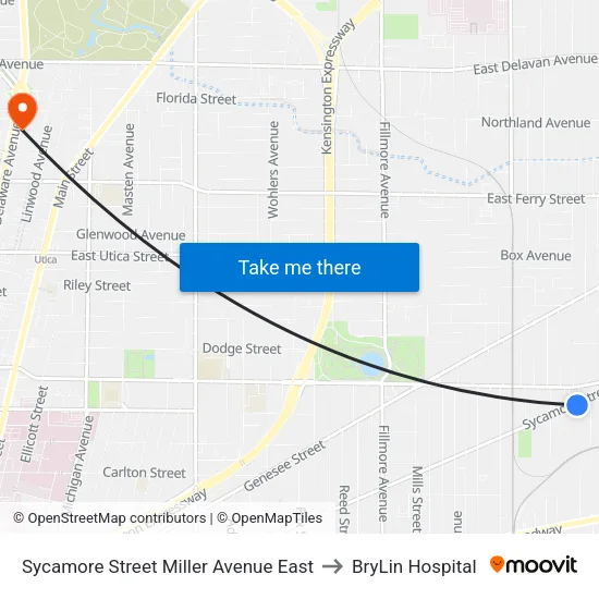 Sycamore Street Miller Avenue East to BryLin Hospital map
