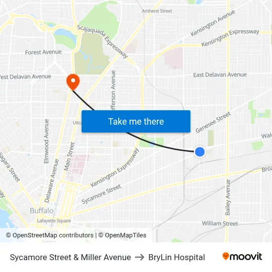 Sycamore Street & Miller Avenue to BryLin Hospital map