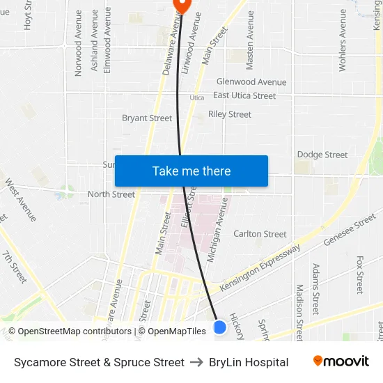 Sycamore Street & Spruce Street to BryLin Hospital map