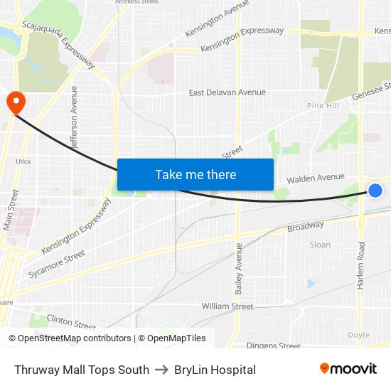 Thruway Mall Tops South to BryLin Hospital map