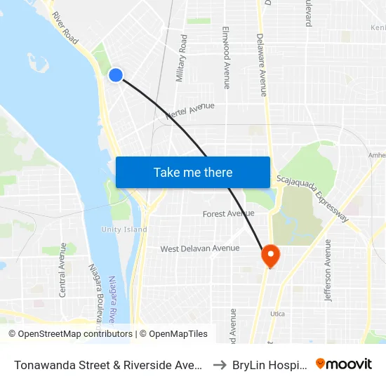 Tonawanda Street & Riverside Avenue to BryLin Hospital map