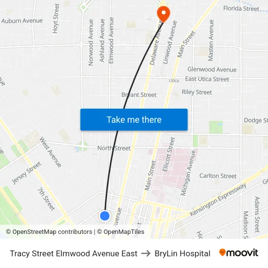 Tracy Street Elmwood Avenue East to BryLin Hospital map