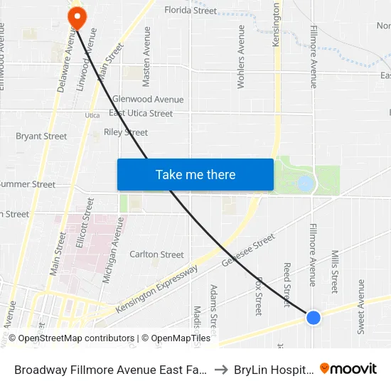 Broadway & Fillmore Avenue to BryLin Hospital map
