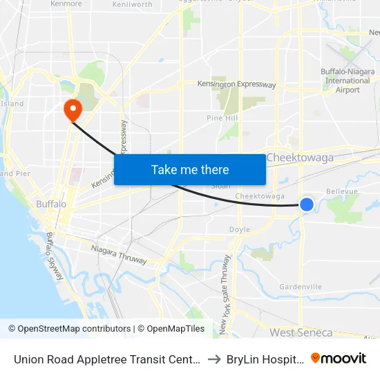 Union Road Appletree Transit Center to BryLin Hospital map