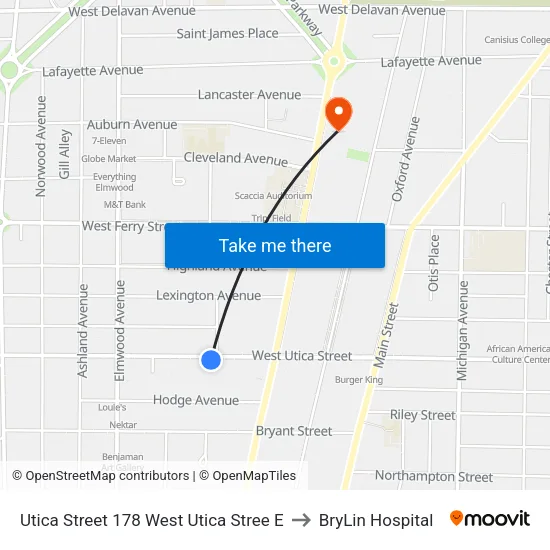 Utica Street 178 West Utica Stree E to BryLin Hospital map