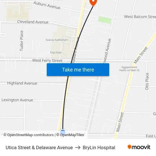 Utica Street & Delaware Avenue to BryLin Hospital map