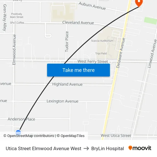 Utica Street Elmwood Avenue West to BryLin Hospital map