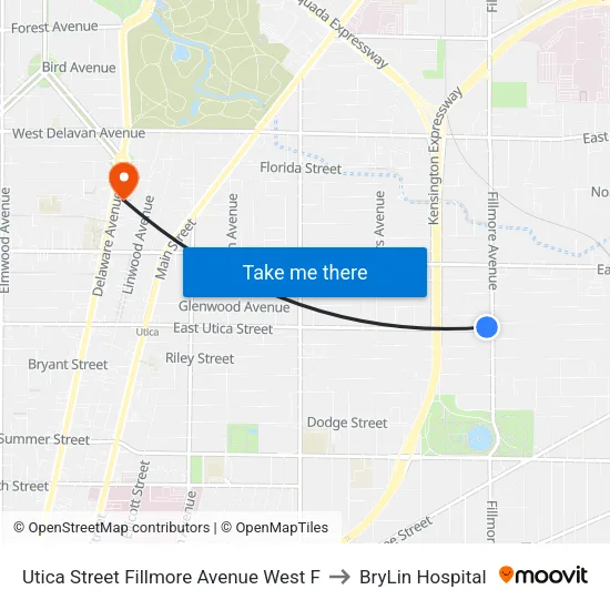 Utica Street Fillmore Avenue West F to BryLin Hospital map