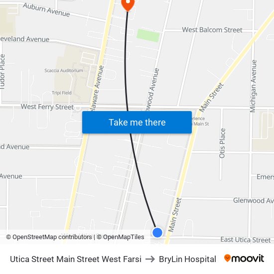 Utica Street Main Street West Farsi to BryLin Hospital map