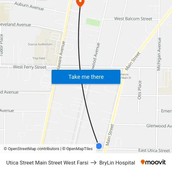 Utica Street Main Street West Farsi to BryLin Hospital map