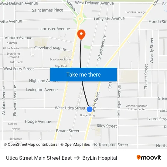 Utica Street & Main Street to BryLin Hospital map
