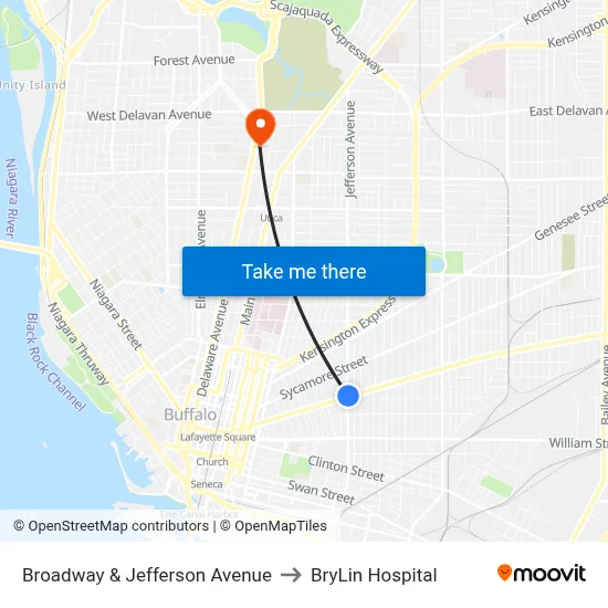 Broadway & Jefferson Avenue to BryLin Hospital map