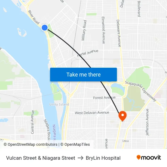 Vulcan Street & Niagara Street to BryLin Hospital map