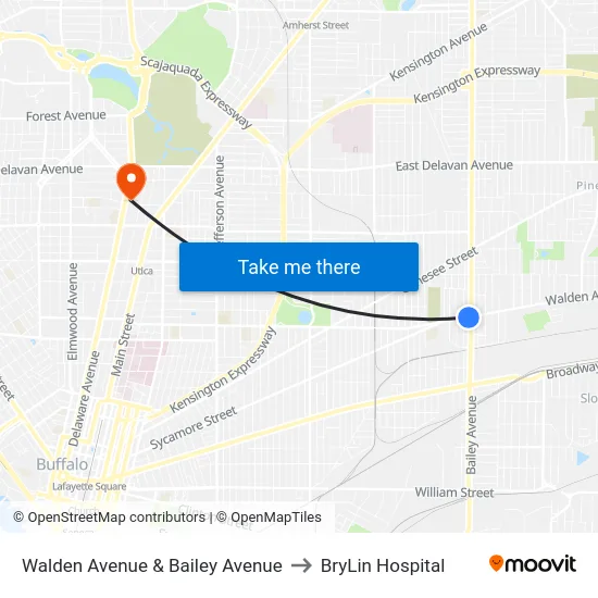 Walden Avenue & Bailey Avenue to BryLin Hospital map