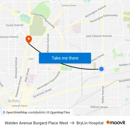 Walden Avenue Burgard Place West to BryLin Hospital map