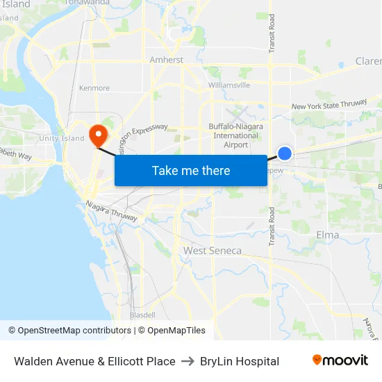 Walden Avenue & Ellicott Place to BryLin Hospital map