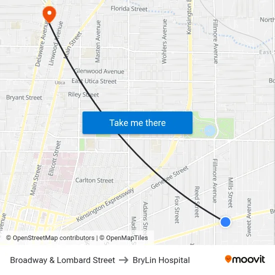 Broadway & Lombard Street to BryLin Hospital map