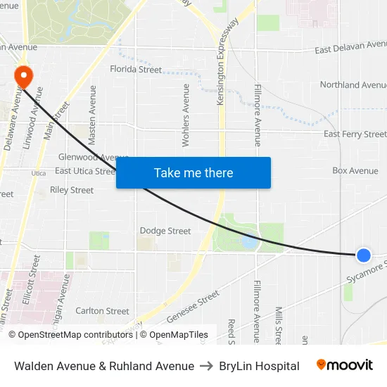 Walden Avenue & Ruhland Avenue to BryLin Hospital map