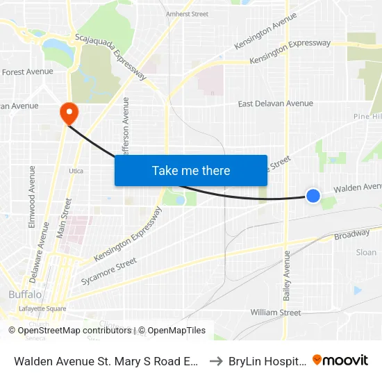 Walden Avenue St. Mary S Road East to BryLin Hospital map