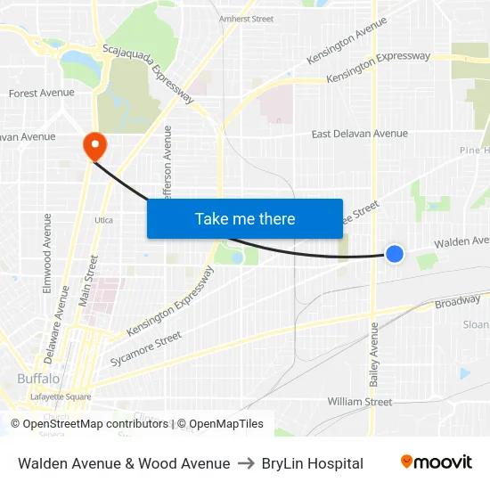 Walden Avenue & Wood Avenue to BryLin Hospital map