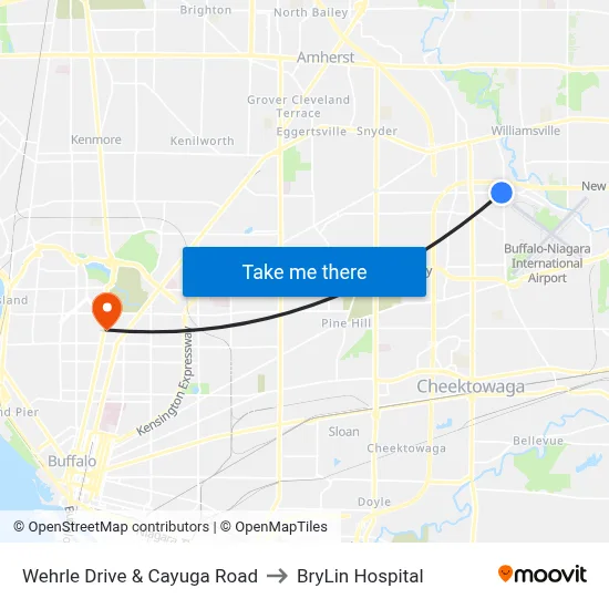 Wehrle Drive & Cayuga Road to BryLin Hospital map