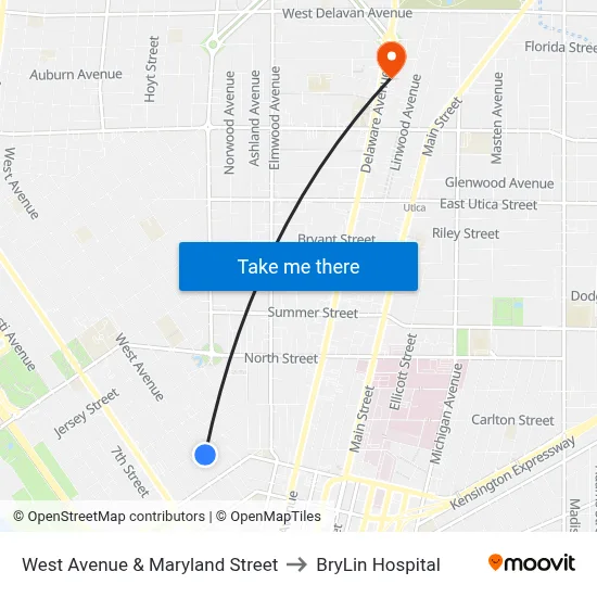 West Avenue & Maryland Street to BryLin Hospital map