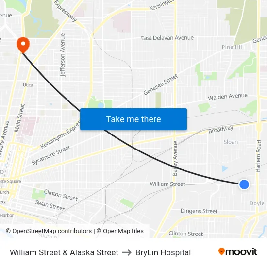 William Street & Alaska Street to BryLin Hospital map