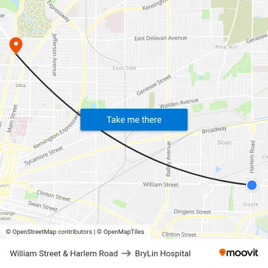 William Street & Harlem Road to BryLin Hospital map
