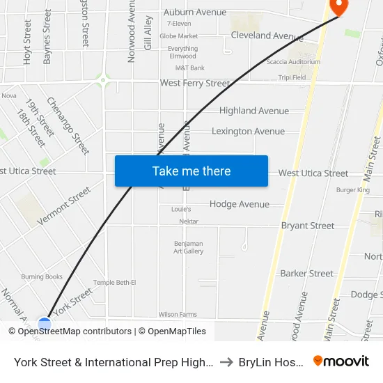 York Street & International Prep High School to BryLin Hospital map