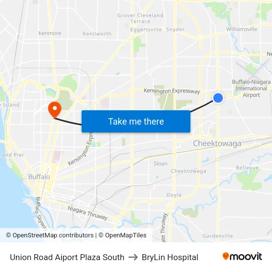Union Road Aiport Plaza South to BryLin Hospital map