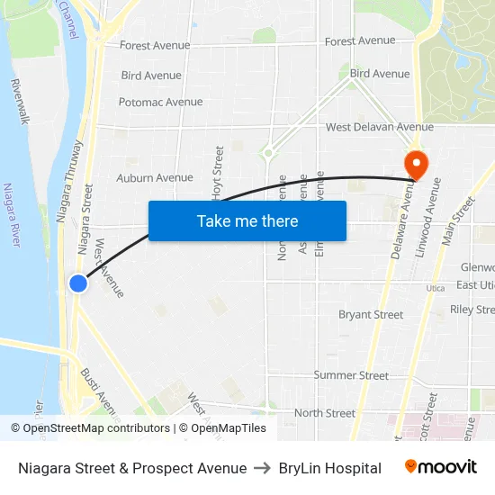 Niagara Street & Prospect Avenue to BryLin Hospital map