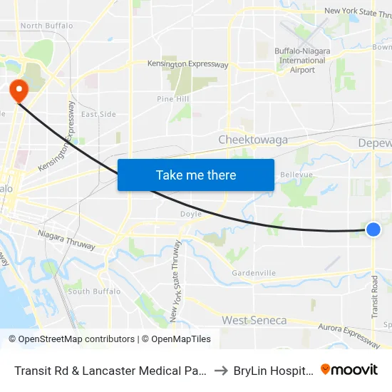 Transit Rd & Lancaster Medical Park to BryLin Hospital map