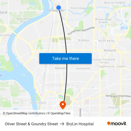 Oliver Street & Goundry Street to BryLin Hospital map