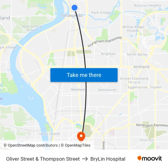 Oliver Street & Thompson Street to BryLin Hospital map